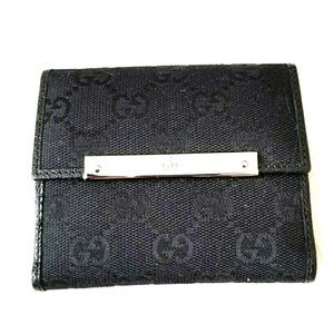 Gucci Monogram Trifold Bkack Canvas Wallet